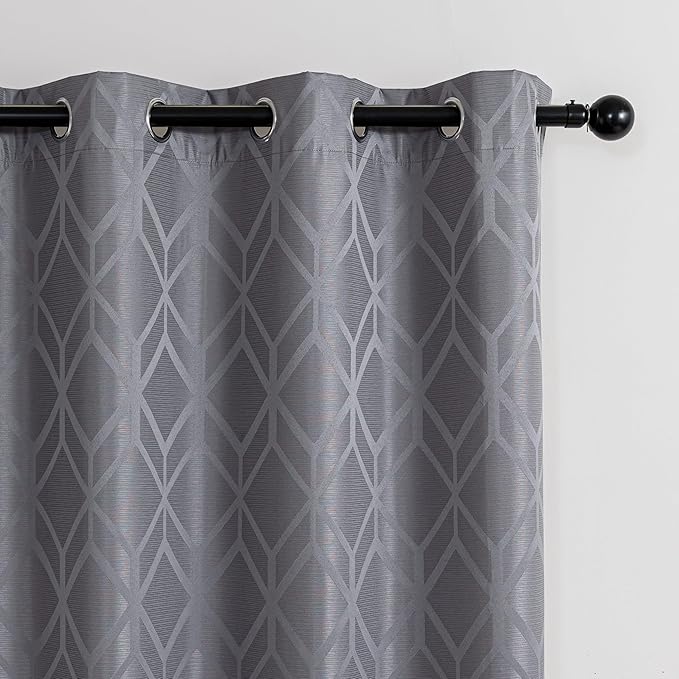 Amazon Basics Jacquard 2-Piece 100% Blackout Curtains, Living Room and Bedroom Drapes, Thermal Insulated Window Treatment, 42"x84", Grey