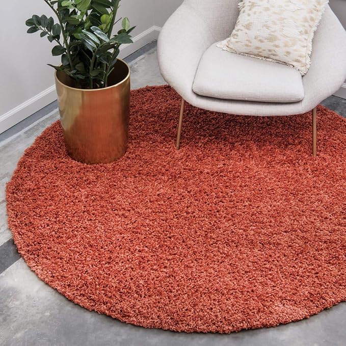Unique Loom Solid Shag Collection Area Rug (8' Round, Terracotta)