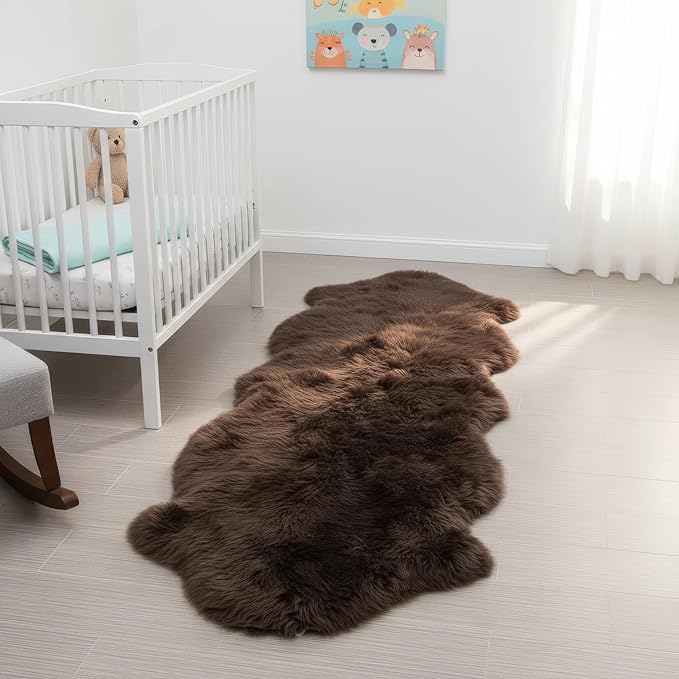 Natural & Genuine Dark Brown Sheepskin Rug, Real Fluffy Double Pelt 2x6 ft Fur Area Rug for Bedroom & Living Room Decor, Soft & Cozy Sheep Skin Throw