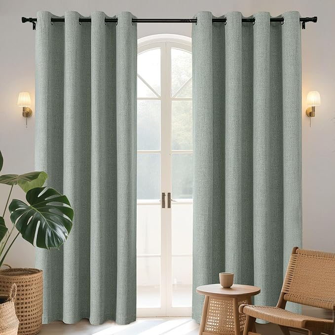 Joydeco Sage Green Blackout Curtains 84 Inches Long, Curtains 84 Inch Length 1 Panel for Bedroom, Thermal Insulated Linen Black Out Curtains with Grommets(100x84, Sage Green)