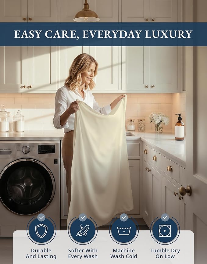 LANE LINEN 100% Egyptian Cotton Twin Bed Sheets - 1000 Thread Count, Eco Friendly Naturally Cooling Sheets, Soft & Comfy Sateen Weave for Silky Smooth Finish, Available in Variety of Color - Ivory