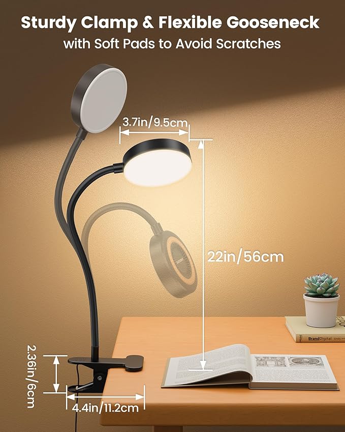 Glocusent Clip on Light, 72 LEDs Clip on Lamp with Amber Night Light, 3 Colors & 5 Brightness Bed Lamp, 30/60-Min Auto Off Timer, Perfect Eye Caring Reading Lamps for Bed/Headboard/Table/Desk