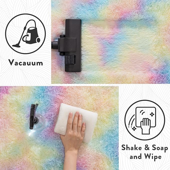 Fluffy Rainbow Rug for Bedroom Girls, 6x9 Cute Colorful Shag Rug for Kids Room, Soft Fuzzy Shaggy Rugs for Living Room Home Decor