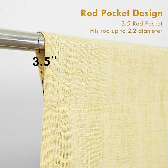 DriftAway Double Layer Linen Blackout Tie Up Curtains Thermal Insulated Fully Lined Balloon Roman Shade Bathroom Window Adjustable Rod Pocket for Small Window 45 Inch by 63 Inch Yellow