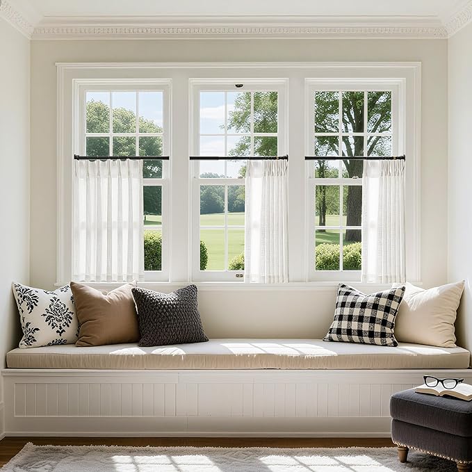 Off White Linen Kitchen Curtain 24 Inch Length 2 Panels Set Pinch Pleat Boho Country Farmhouse Short Cafe Curtains Light Filtering Pleated Semi Sheer Small Window Treatment Tiers for Basement Camper