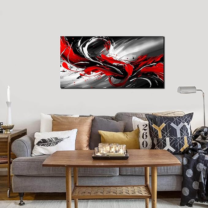 Black White and Red Abstract Print Picture Painting Large Canvas Wall Art for Living Room Bedroom Framed Canvas Wall Decor Modern Room Abstract Wall Decorations Artwork Size 20x40 Ready to Hang