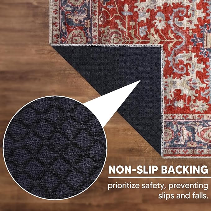 Keen Home Design 10x14 Rug - Machine Washable Area Rug with Non-Slip Backing, Ideal for Living Room, Dining Room, Bedroom - Vintage, Easy Clean, Durable, Low Pile Rug - (9'7" x 14')