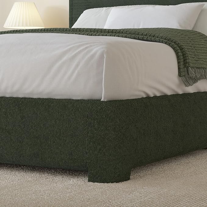 BarnFurin King Size Boucle Bed Frame and Headboard, Cloud Upholstered Platform Bed Frame, Soft Rounded Corners, Modern Style, No Box Spring Required, Easy Assembly, Green