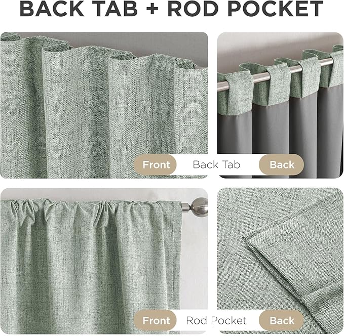Joydeco Blackout Curtains for Bedroom - 63 Inch Long 100% Light Blocking 2 Panels Sage Green Drapes, Thermal Insulated Room Darkening Curtains, Linen Textured for Living Room, Rod Pocket & Back Tabs