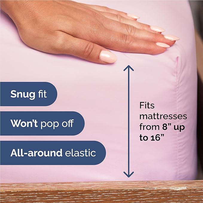 Full 6 Piece Sheet Set - Cooling, Comfy & Breathable - Hotel Luxury Bedding, Includes Fitted Sheet for Women, Men, Kids & Teens - 1 Flat, 1 Fitted Sheet, 4 Pillowcases with Deep Pockets - Light Pink