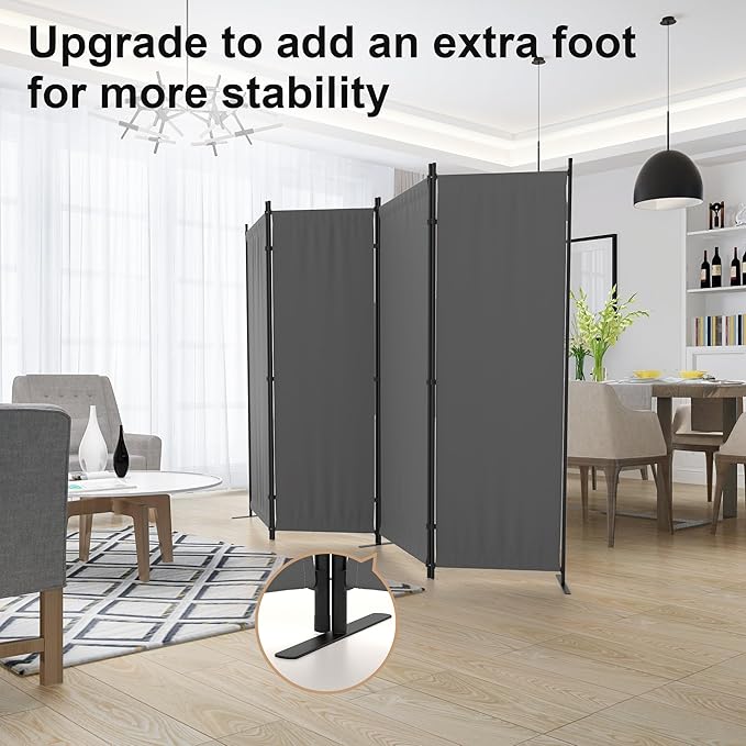 Room Divider, 4 Panel Folding Privacy Screen, 88” Portable Separating with 3 Metal Feet, Partition Room Dividers, Lightweight Freestanding Wall Divider Screen for Office Bedroom Hospital(Grey)