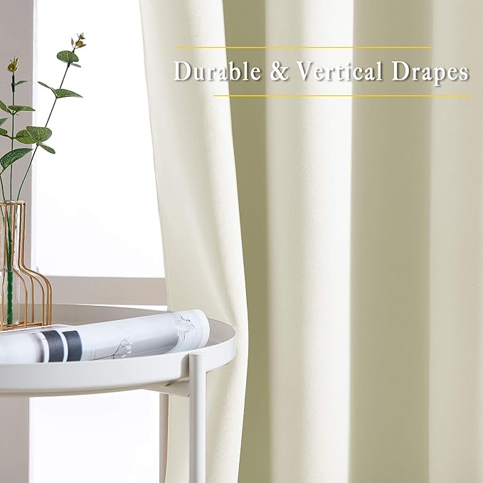 NICETOWN Room Darkening 118 inch Long Curtains, Grommet Thermal Drapes Weighted Room Divider Wide Window Treatments for Living Room, W66 x L118, Beige, 2 Panels