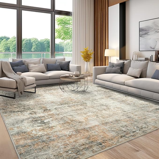 Abstract Rug 5x7 Machine Washable Area Indoor Orange Low Pile Non-Slip Foldable Thin Accent Rugs for Bedroom Living Room Dining Room