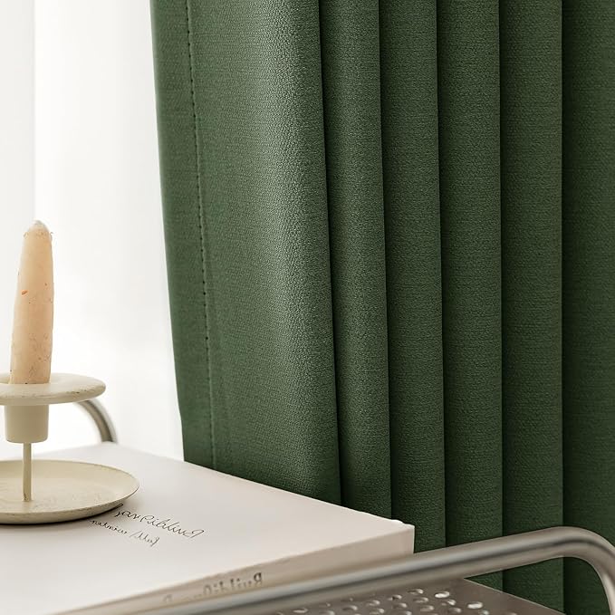 100% Blackout Curtains for Bedroom 90 inch Length 2 Panels Set, Farmhouse Linen-Look Textured Full Light Blocking Room Darkening Thermal Insulated Drapes for Living Room (W52xL90, Olive)