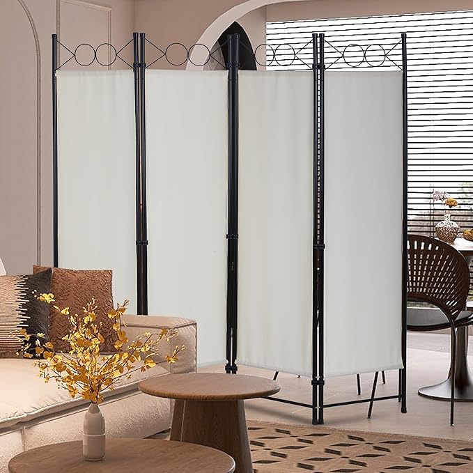 FDW 4 Panel Room Divider and Folding Portable Partition Screen, 6FT Wall Divider Screen for Dorm Bedroom Office, Cream