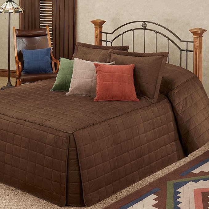Touch of Class Camden Luxury Bedding | Neutral Chocolate Brown Color | Grande Fitted Bedspread | Faux Suede Box Quilted Design | Designed 3 Piece Set Includes Full Bedspread and 2 Standard Shams