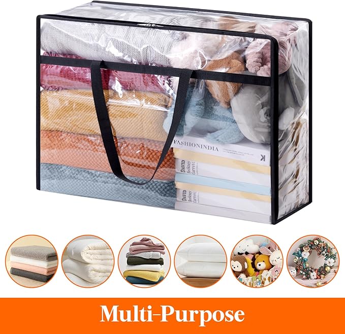Lifewit 6 Pack Clear Clothes Storage Bags, 75L Large Plastic Blanket Storage, Vinyl Foldable Moving Bags with Zipper, Closet Organizers Containers for Comforter, Bedding, Duvet, Pillow