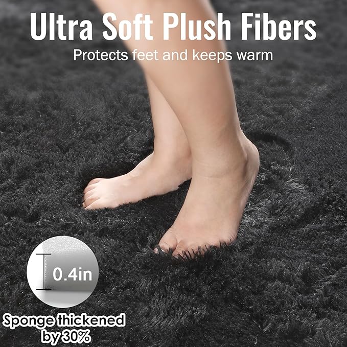 PAGISOFE Fluffy Shaggy Washable Area Rug for Living Room 5x8 Ft,Soft Fuzzy Rugs for Bedroom Shagg Carpet for Kids Girls Boys Dorm Room Furry Rugs for Nursery Playroom Fluffy Toddler Room Rug Black