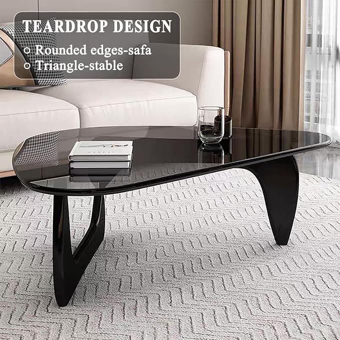Modern Glass Coffee Table for Living Room, Mid Century Coffee Table, Small Coffee Table, Suitable for Bedroom Living Room Reception Office Tables (Black/Grey, Medium)