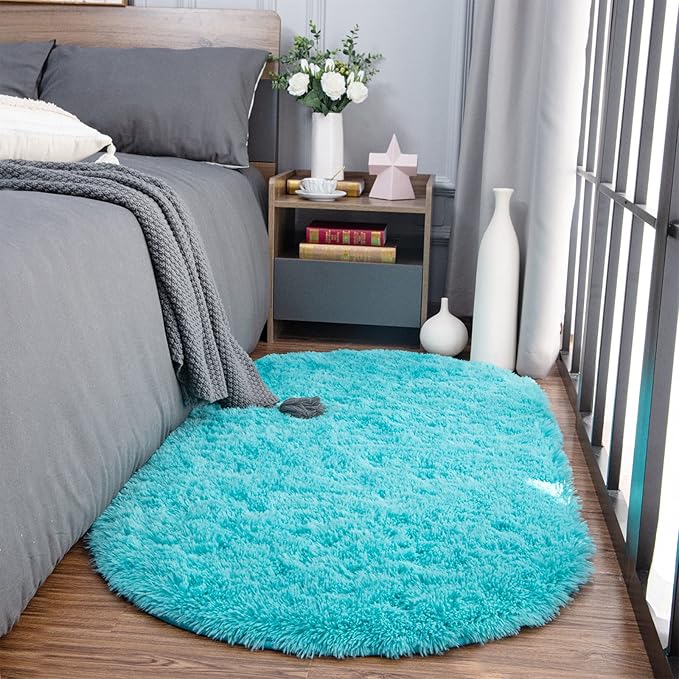Noahas Ultra Soft Fluffy Bedroom Rugs Kids Room Carpet Modern Shaggy Area Rugs Home Decor 2.6' X 5.3', Teal Blue