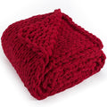 Chunky Knit Throw Blanket 50"X 60", 100% Handmade with Soft Chenille Yarn, 4.4lbs Thick Cable Knitted Blankets, Large Rope Knot Crochet Throws for Couch Sofa Bed Home Decor, Red