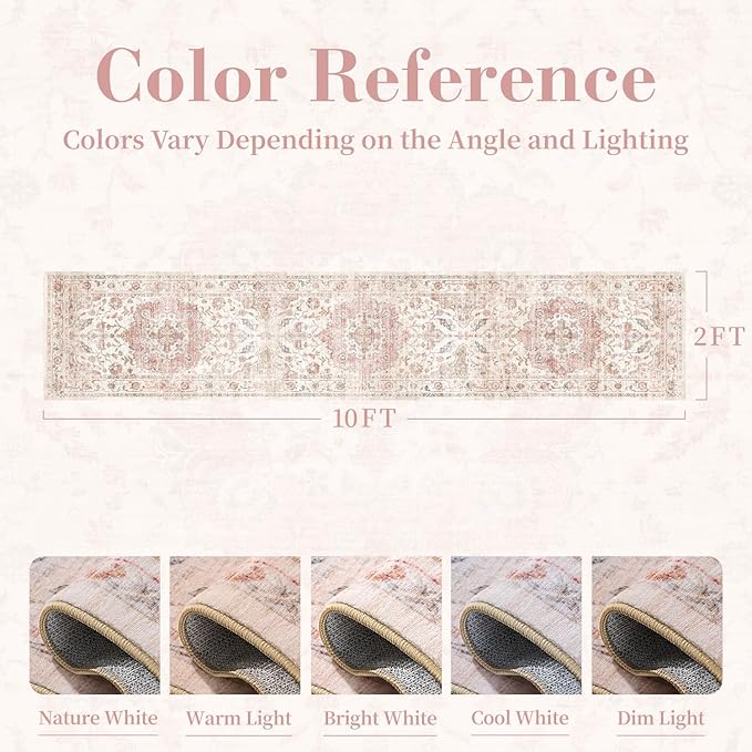 PADOOR 2X10 Runner Rug,Runners for Hallways,Soft Pink Washable Bedside Rugs for Bedroom,Non Slip Long Rug for Hallways Entryway Laundry Room Stair Kitchen Bathroom
