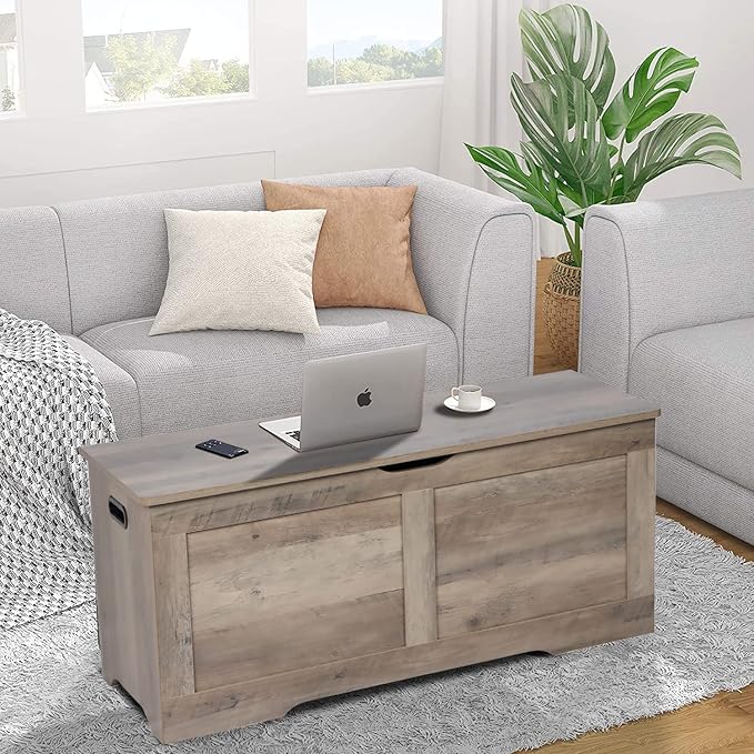 Timberer 39.4" Storage Chest, Wooden Storage Bench, Lift Top Toy Chest with 2 Safety Hinges, Large Toy Box, Entryway Bench for Living Room, Bedroom, Grey