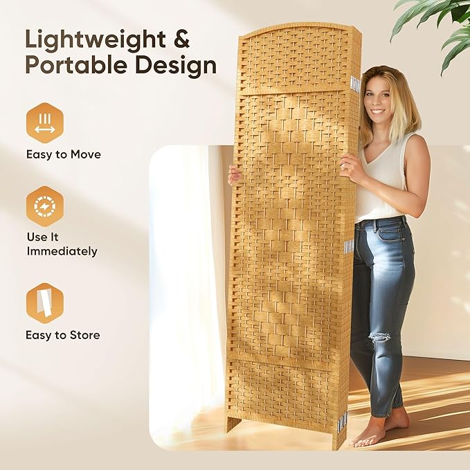 JOSTYLE 6ft. Tall Extra Wide Folding Privacy Screens with Diamond Double-Weave Room dividers and Freestanding Privacy Screens(Yellow, 4-Panel)