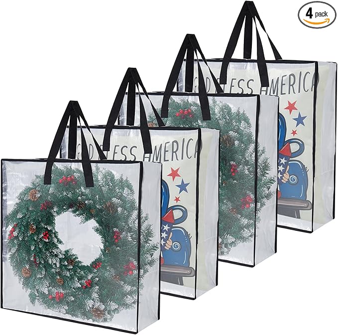 4-Pack Clear Heavy Duty Moving Bags and Storage Bags, 25 Gallon Large Moving Boxes Alternative for Wreath Storage Container, Under Bed Storage, Stadium Events, and College Moving Supplies