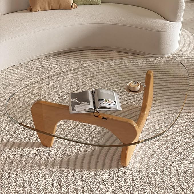 Modern Glass Coffee Table for Living Room, Mid Century Coffee Table, Small Coffee Tables, Suitable for Bedroom Living Room Reception Office Tables (Wood/Transparent, Medium)