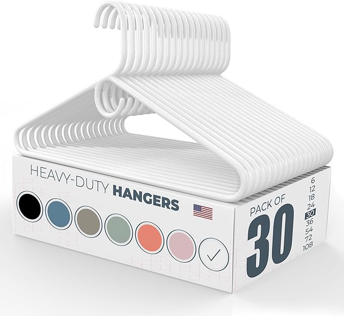 Neaties Heavy Duty Clothes Hangers 30 Pack – Made in The USA – 8lb Capacity Plastic Hangers for Adult Clothing – Durable for Pants, Coats, Jackets, or Jeans – White