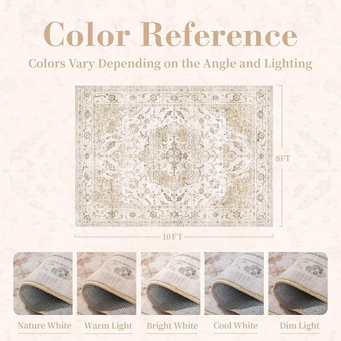 PADOOR 8X10 Area Rug,Rugs for Living Room,Soft Beige Rugs for Bedroom,Machine Washable Rug Non Slip Carpet for Dining Room Living Room Bedside Office
