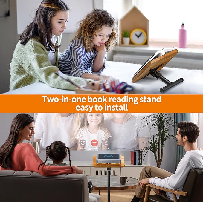 NAMON Rolling 2-in-1 Dual-use Floor & Desktop Book Stand, 100% Solid Wood, Height Adjustable from 16.5" to 51", with 4 Lockable Casters & Page Clip for Cookbooks, Sheet Music (with a T-Shaped)