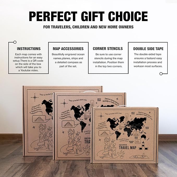 Handmade 3D Wood World Map Wall Art Large Wall Decor Track Your World Travels - Special for Home, Kitchen and Office (Large, Oak)