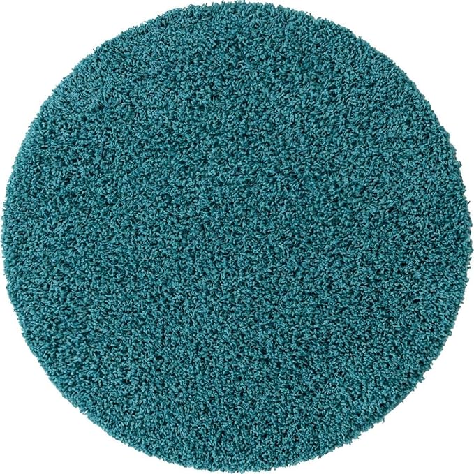 Unique Loom Solid Shag Collection Area Rug (3' 3" Round, Deep Aqua Blue)