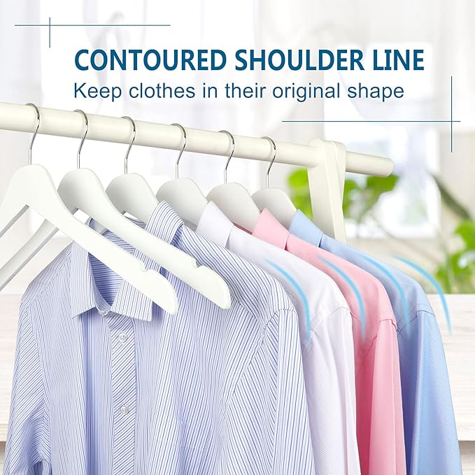 TOPIA HANGER White Wooden Hangers 10 Pack, 0.28 inch Slim Wood Clothes Hanger with Flat Design and Smooth Notches, Lightweight&Durable Space Saving Hangers for Shirt, Coat, Camisole-CT29W