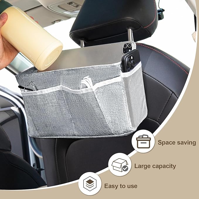 Bedside Caddy, bedside organizer, Hanging Organizers, Storage Bags with Self-adhesive on The Back to Hang Over Beds for Headboards, Bunk Bed, Car Seat Back Organizers (Upgraded Version Grey)
