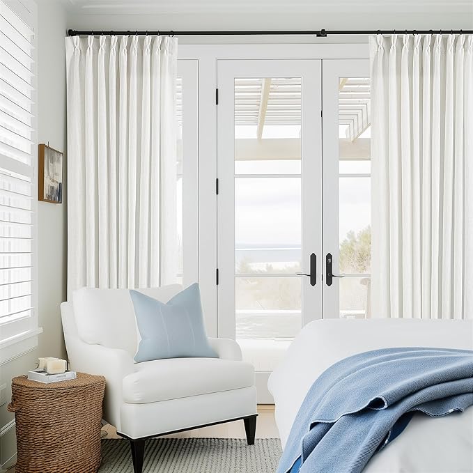 Pinch Pleated Linen 120 Inch Curtains 60 Inch Width for Living Room Light Filtering Ivory Beige White Extra Wide Patio Curtains for Sliding Door Balcony Floor Ceiling Picture Window 60x120 1 Panel