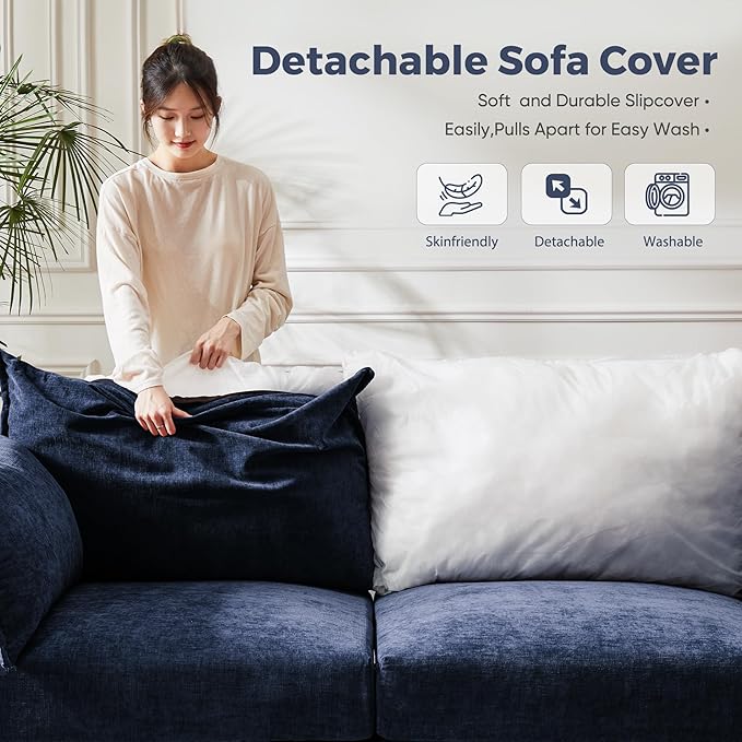 ABCASA 103.5" Oversized Modular Sectional Sofa, L Shaped Convertible Couch with Movable Ottoman, Large 6 Seat Corner Couches for Living Room Deep Seat- Blue Chenille