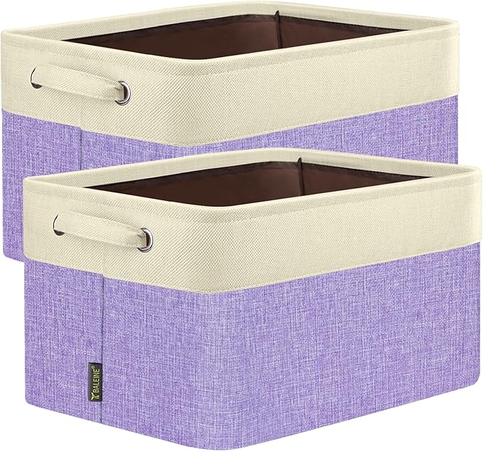 BALEINE 2 Pack Fabric Storage Bins for Shelves, Linen Storage Baskets for Organizing, Decorative Closet Bins for Clothes, Home (Lavender, 15''x11''x9.5'')