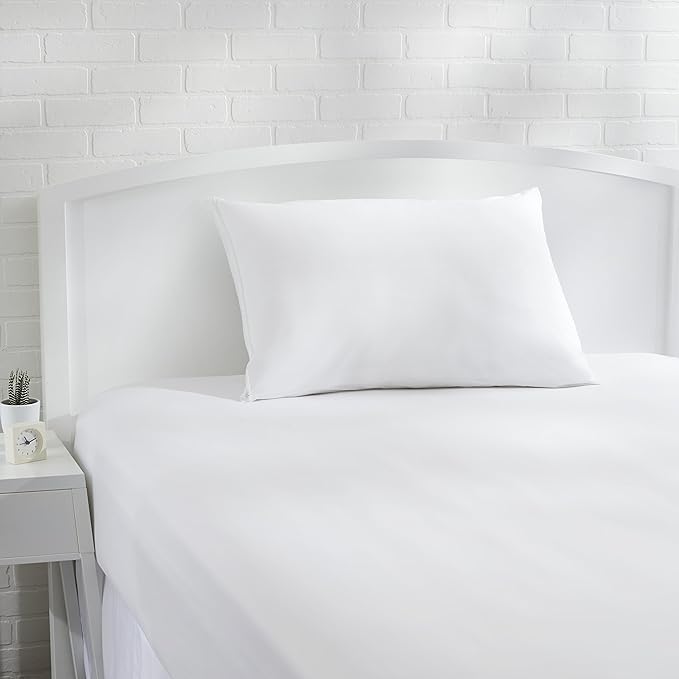 Amazon Basics Queen Pillowcase with Zipper, 100% Cotton Hypoallergenic, Pillow Protector, White (31 x 21 Inches), Pillows Not Included