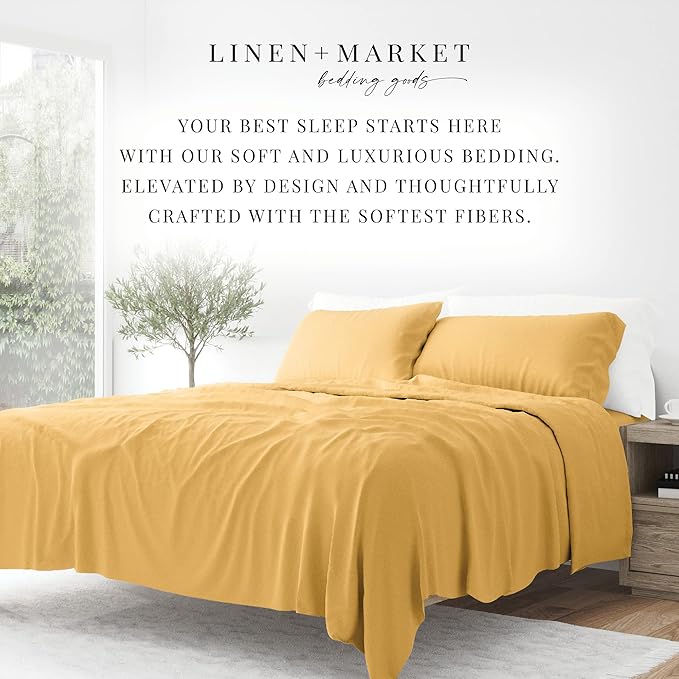 Linen Market Bed Sheets for California King Size Bed (Gold) - Sleep Better Than Ever with These Soft and Cooling California King Sheets - Deep Pocket Fits 16" Thick Beds - 4 Piece Cal King Sheet Set