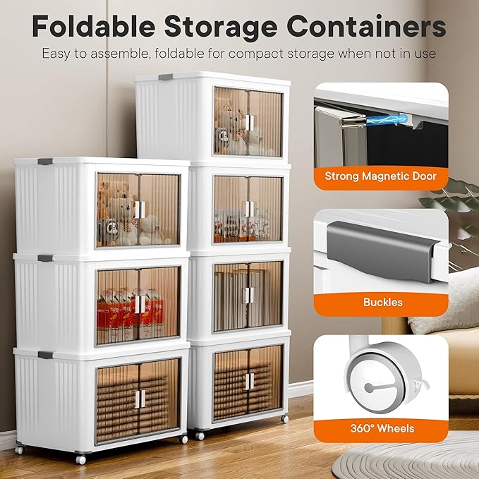 5 Tier 540 Qt Storage Bins with Lids - Stackable Storage Bins, Large Plastic Storage Boxes for Toy, Closet, Open Front Storage Bin with Wheels Suitable for Garage, Bedroom, Living Room, Camping