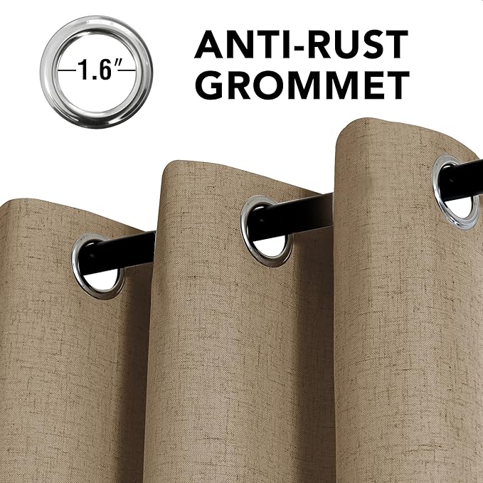 H.VERSAILTEX Linen Curtains 100% Blackout Curtains for Bedroom 54 inch Long Full Light Blocking Nature Linen Blended Window Curtains for Living Room Nickel Grommet (2 Panels, Heathered Macchiato)
