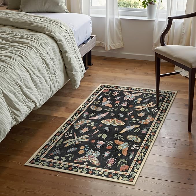 Lahome Insect Washable Rug, 2x3 Kitchen Rugs for Entryway Bathroom, Soft Door Mat Indoor Entrance Ultra-Thin, Small Non-Slip Throw Carpet for Bedroom Entry, Black