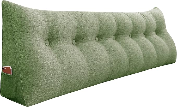 homecozy Wedge Headboard Pillow Dorm Room Reading Pillow Back Support for Sitting Up in Bed Bolster Lumbar Cushion Body Positioning Bedrest Cotton Linen 76in Grass Green King