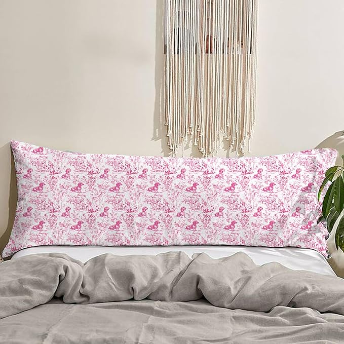 Pink Chinoiserie Dachshund Dog 20x54 Body Pillow Cover with Zipper,Dachshund Weiner Decor,Grandmillennial Pink Weiner Dog Decorative Body Pillow Cases for Bed Couch