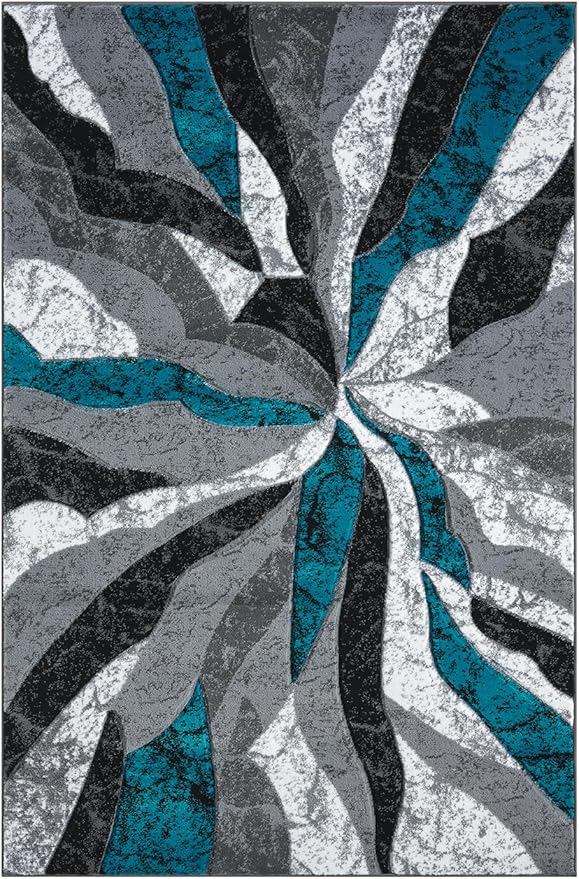 Modern Abstract Area Rug Hand Carved Contemporary Geometric Swirls Vibrant Colors Carpet for Living Room Bedroom Design PR1002 (Turquoise, 5' x 7')