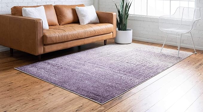 Unique Loom Del Mar Collection Area Rug - Jennifer (9' x 12' Rectangle, Purple/ Ivory)