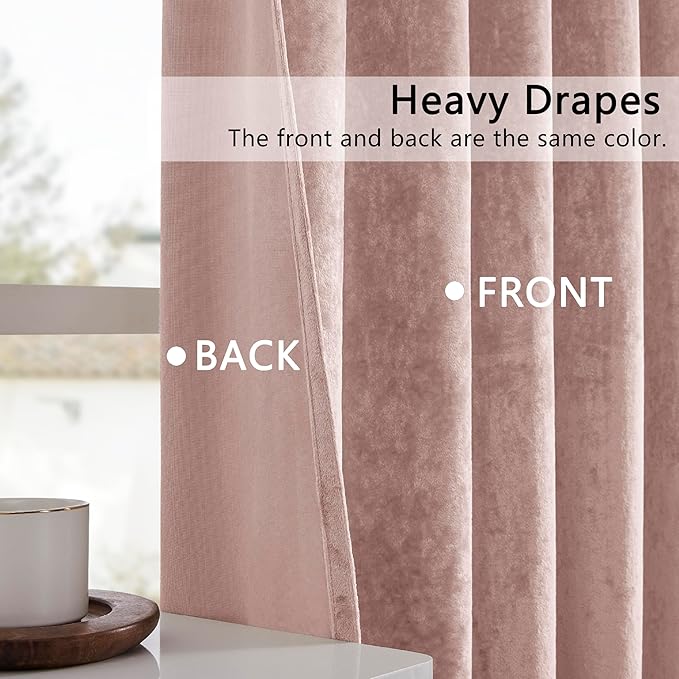 SMILETIME Pink Crushed Velvet Curtains 52x96inch Rod Pocket Luxurious Thermal Insulated Soundproof Drapes Soft and Durable Light-Filtering Window Treatments for Living Room Bedroom, 2 Panels